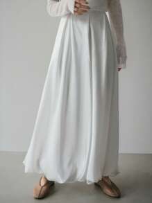 FRIFUL Women's Solid Color Casual Versatile A-Line Skirt - White - View 4