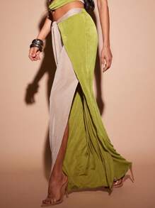 Hauture Color Block Tie Front Wide Leg Pants,Bohemian Clothes - Multicolor - View 5