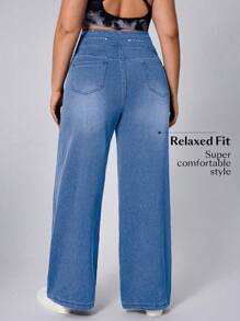 Flexra 大码柔软中度水洗弹力牛仔裤 - 淺色水洗藍 - 查看 3