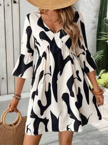 Chiquease Damen Urlaubslässiges Strandkleid mit Muster für den täglichen Gebrauch