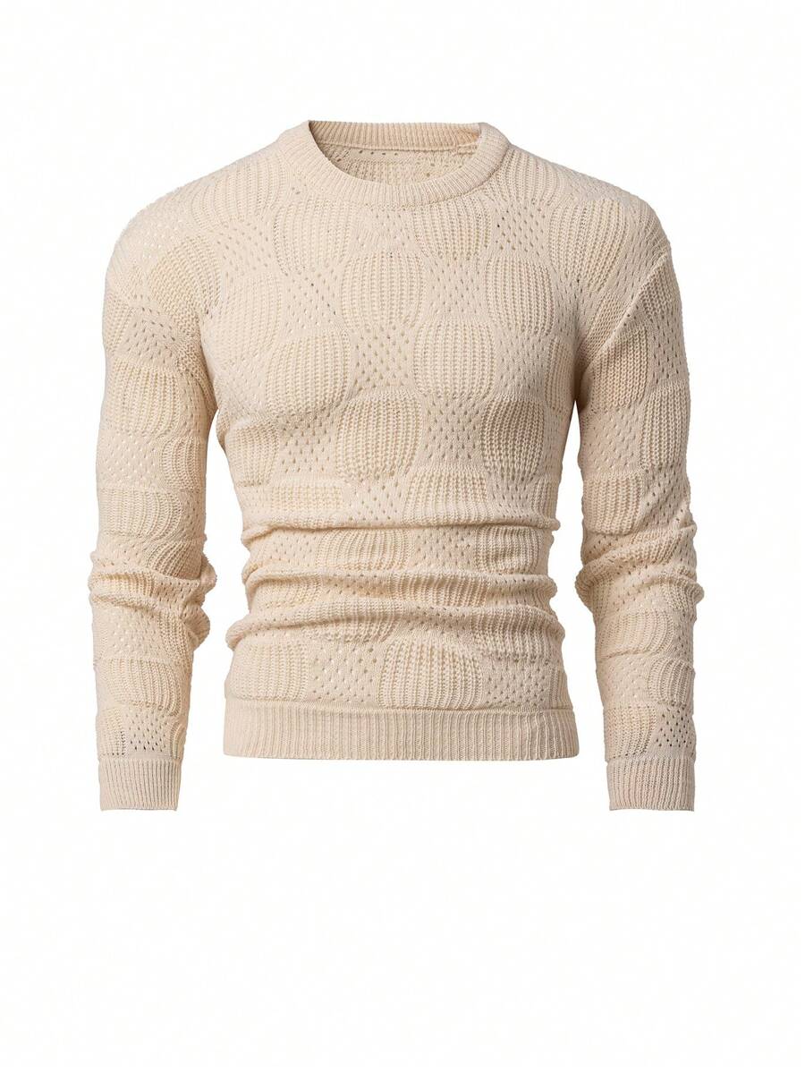 EURMUSE Men Meshed Square Knitted Regular Sweater - Beige - View 1