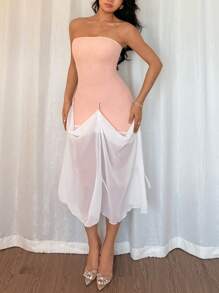 Chiquease Elegant Sleeveless Contrast Color Ruffle Hem Bodycon Dress