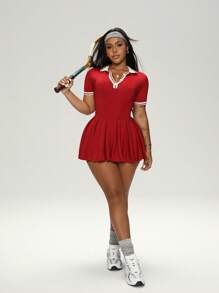 Rhythm Era Plus Size Yoga Casual Flat Collar Tennis Dress