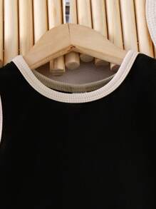 Wildeya 2 pièces/Set Top tricot noir décontracté et pantalon ample kaki pour jeune fille, tenue d'été. Vêtements quotidiens confortables pour enfants