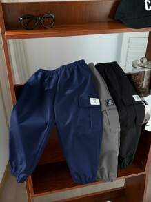 SHEIN 3件套男童休闲运动街头风宽松裤套装，抽绳踝裤，适合日常穿着、上学、旅行、运动，四季皆宜，青少年男童工作裤，秋冬季时尚百搭。 - 彩色 - 查看 4