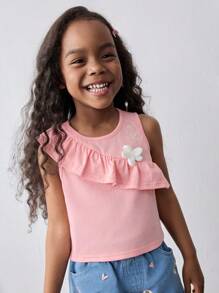 Maija Kids Maija Kids Young Girl Loose Casual Floral Ruffled Hem Top - Pink - View 1