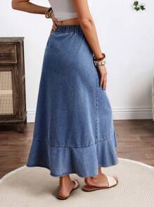 Breezaya Women's Summer Casual Ruffle Hem Slit Denim Mini Skirt - Blue - View 5