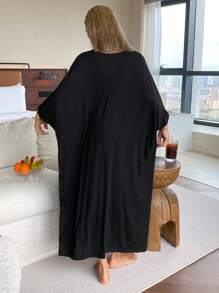 DAZY Loose Pleated V-Neck Batwing Sleeve Long Women Home Dress, Moo Moo Pajama