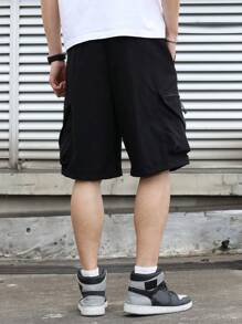 Manfinity Homme Men's Cargo Shorts With Zippers Pockets And Small Patches - Black - View 2