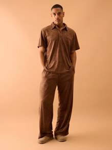 Musero Elasticated Straight Leg Towelling Trousers Summer Streetstyle Vacation Smart Casual - Brown - View 1