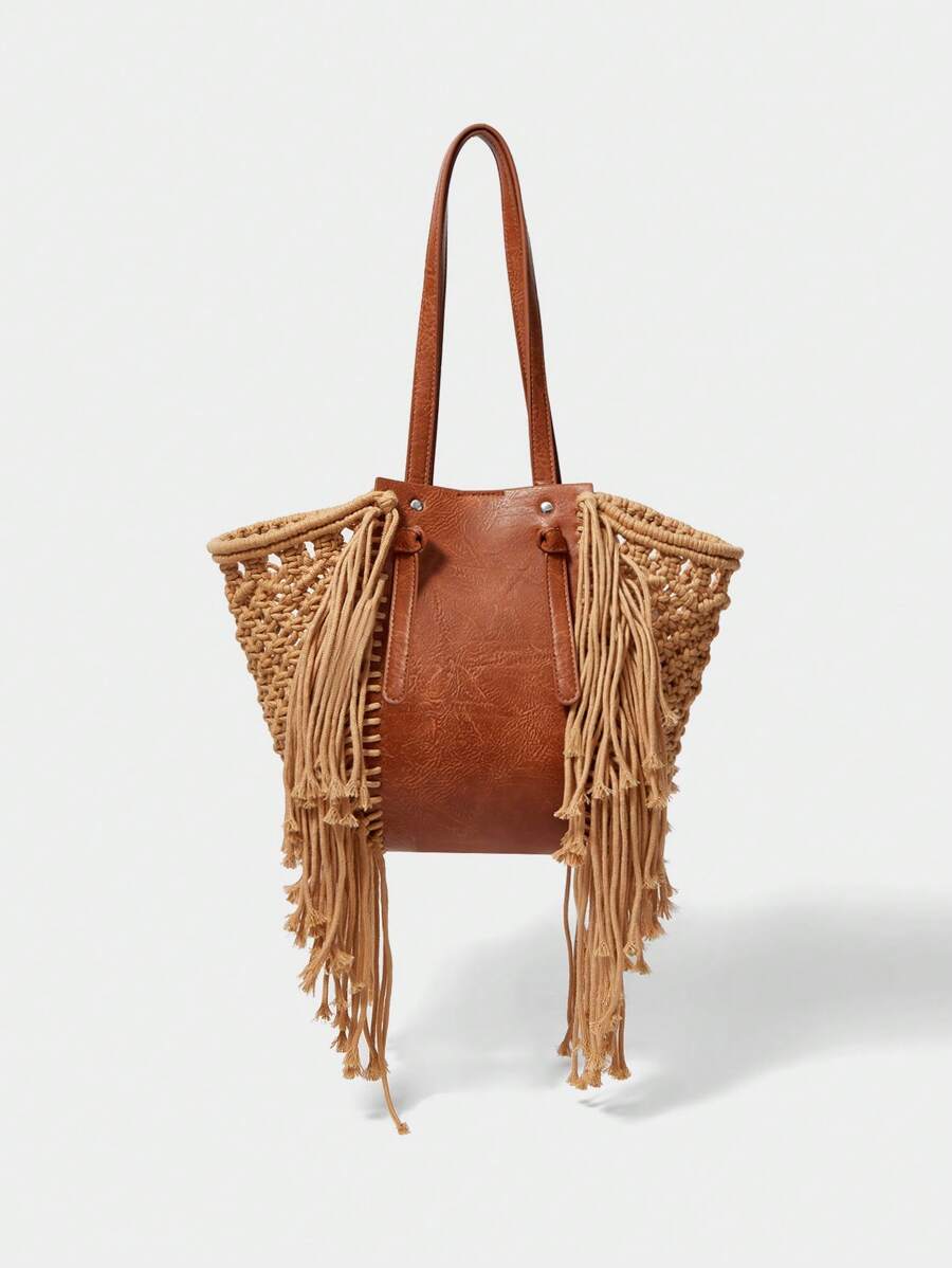 SHECARRY 女士波西米亚风格大容量手提包，优雅女士包 - 棕色 - 查看 1