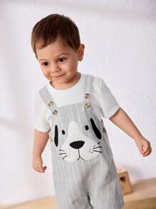 Cozy Pixies Baby Boy Cartoon Animal Print Bib & Overalls, Casual & Versatile