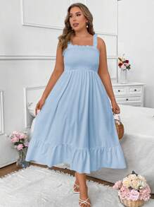 SHEIN Holidaya Vestito lungo casual di tinta unita estivo senza maniche, abbigliamento da donna di taglia comoda