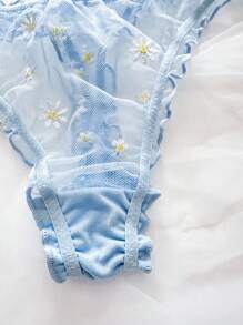 PetitDoll 2pcs/Set Romantic Embroidery Underwire Sexy Lingerie Set - Blue - View 5