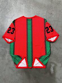 Manfinity EMRG Camiseta de manga corta de cuello en V con estampado de sandía de rayas rojas y verdes para verano - Multicolor - Ver 3