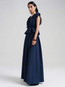 Ontre Conjunto de 2 piezas de camisa con nudo y minifalda de unicolor casual para mujer, Otoño/Invierno 2025