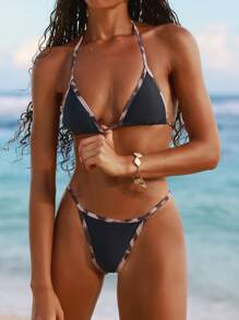 Slaydiva 3pcs/Set Women Leopard Print Bikini Swimwear Beach Outfit For Summer Beach Vacation - Multicolor - View 1