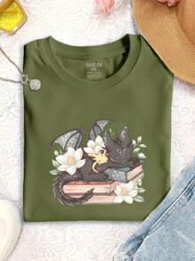 Calvaya Plus Size Comfortable Colorful Fantasy Book Dragon Shirt, Fantasy Dragon Book Nerd Shirt, Wingspan Book Geek Shirt, Booktok Merchandise, Book Lover Gifts, Book Worm Tee For Women