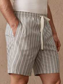 Manfinity BRENVOR 男士棉质条纹印花抽绳腰短裤，适合送给丈夫、男朋友的礼物 - 彩色 - 查看 5