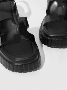 HighSole Women's Summer Fashion Versatile Platform Thick Sole Sandals - Black - View 8