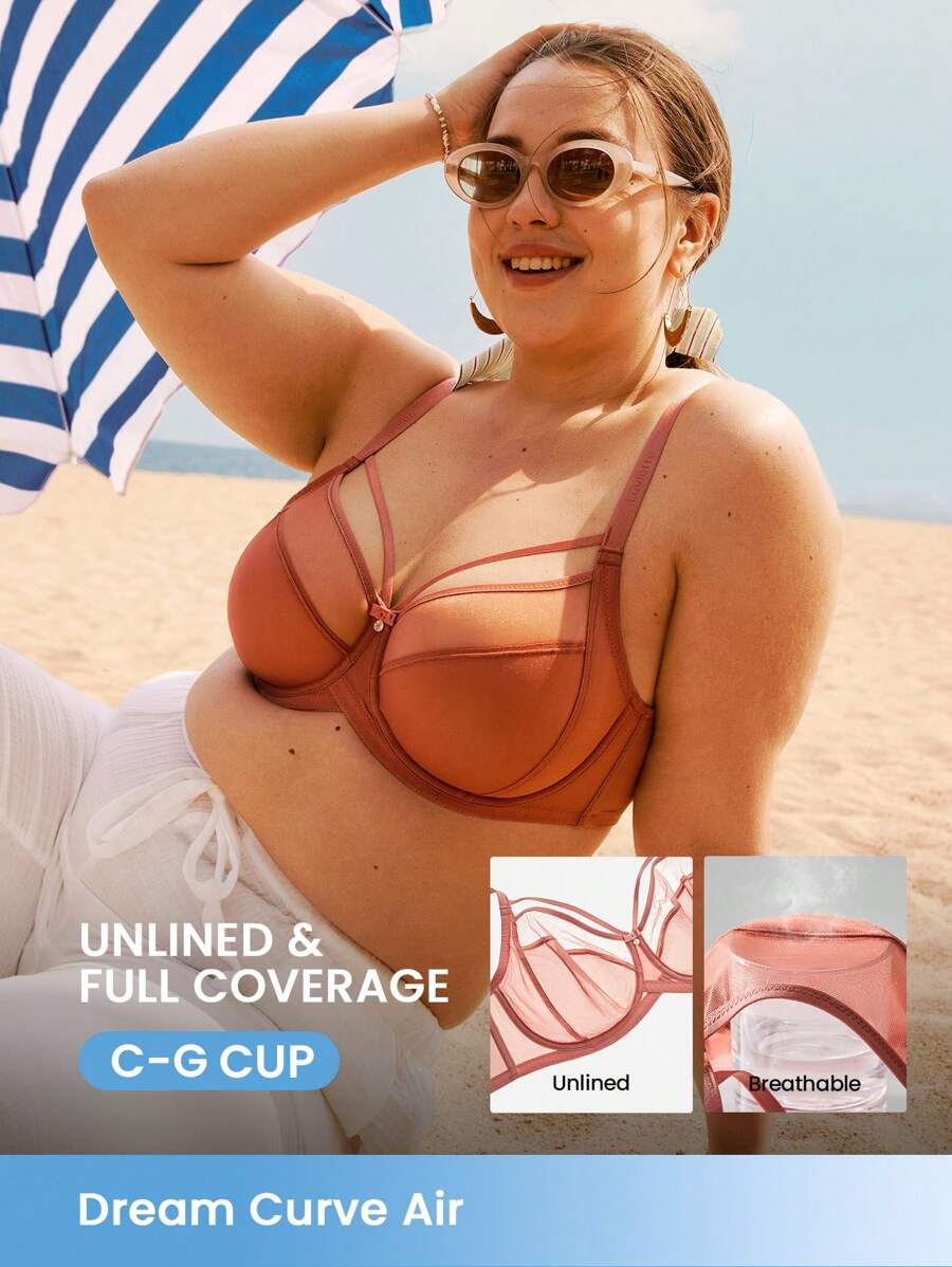 LUVLETTE Plus Dream Curve Air Unlined Full Coverage Side Support Airy Mesh Basic Breezy Comfort Minimizer Bra - Rusty Rose - View 1