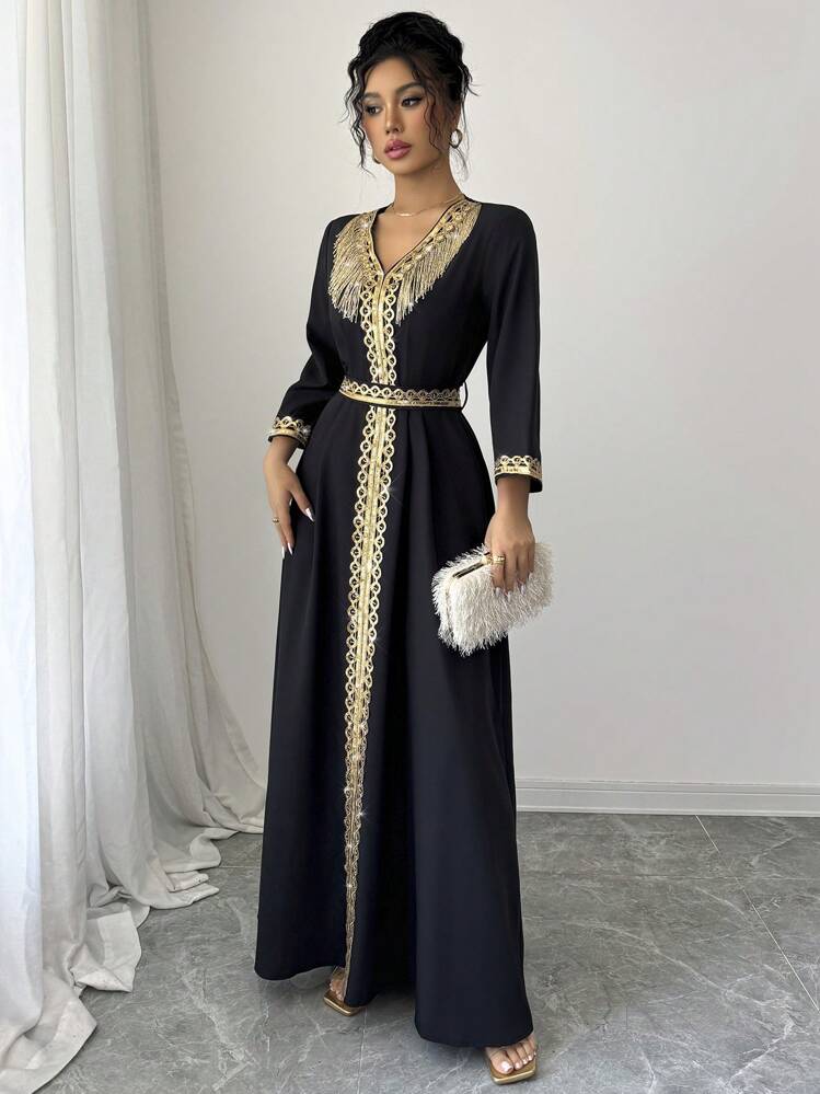スーツ・フォーマル・ドレス niana fringe glitter knot dress Elenzga Women's Elegant Fringe & Sequin Patchwork Dress | SHEIN USA