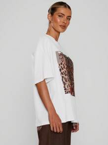 MUSERA Áo thun nữ họa tiết da báo tươi tắn, hình quả anh đào, dáng rộng, phong cách thường ngày, đi nghỉ mát, dự tiệc, lễ hội, tựu trường, thanh lịch, mùa xuân hè, thường ngày. - trắng - Xem 2