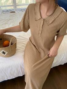 Dazy Plus Plus Size Women Casual Turndown Collar Short Sleeve Solid Color A-Line Summer Dress