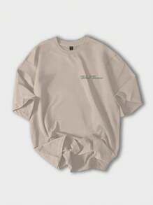 Manfinity EMRG Men Letter Print Round Neck Short Sleeve Casual Slim Fit T-Shirt - Apricot - View 2