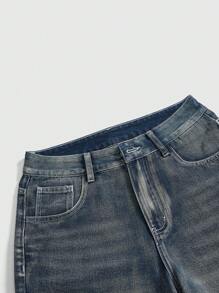 ROMWE Grunge Punk Quần short denim ống rộng quá khổ thời trang đường phố punk phong cách Tokyo thêu cánh và trang trí bằng đá quý cho phụ nữ - Màu xanh lam - Xem 4