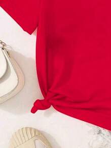 Baby Girl Casual Short Sleeve T-Shirt With Cute Raccoon & 'Cute But Feral' Letter Print, Spring/Summer - Red - View 4