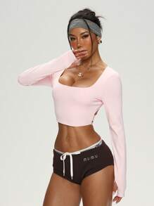 Easithlete Conjunto de Roupas Femininas Esportivas e Fashionistas para Yoga, Fitness, Pilates e Exercícios, Design Confortável, Casual e Versátil com Costas Expostas e Elástico, com Alças Tipo Regata e Enchimento Removível, Não Transparente, Adequado para Corrida, Sobreposição, Top de Manga Longa Rosa - Rosa chiclete - Visão 3