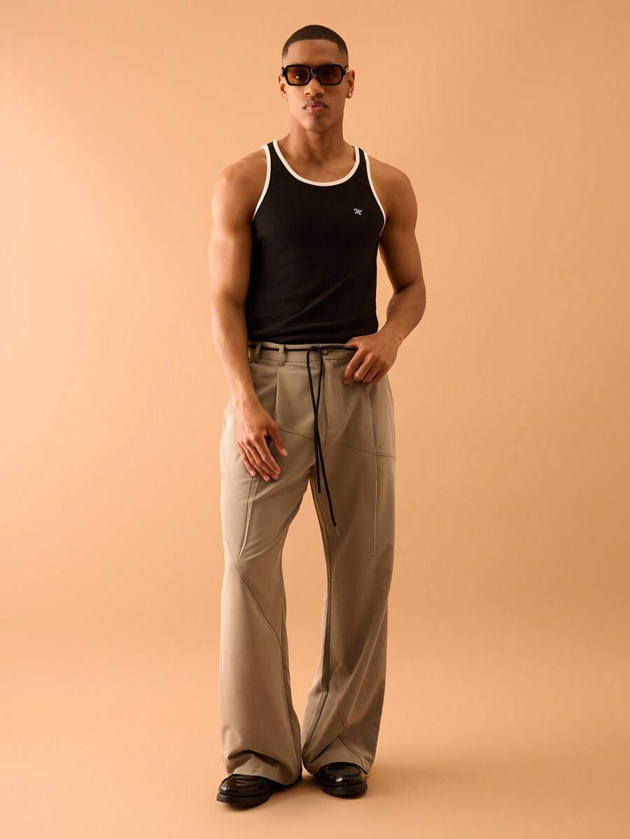 Musero Straight Leg Woven Seam Detail Trousers Summer Streetstyle Vacation Casual Smart - Grey - View 1