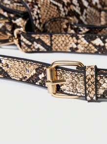 Mini Snakeskin Print Satchel Bag - Coffee Brown - View 7