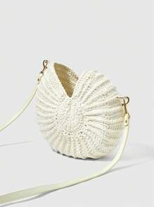 SHECARRY 1pc Woven Summer Vacation Shoulder Bag For Women, Large Capacity Casual Beach Tote - Beige - View 9