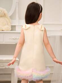 Glamorique Kids Spring/Summer Round Neck A-Line Gradient Ruffle Detail Bowknot Decor Dress - Yellow - View 2