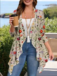 EMERY ROSE Plus Size Women Casual Floral Printed Summer Jacket Autumn And Winter Fall - Multicolor - View 1