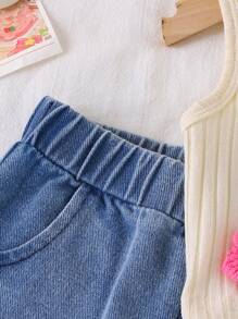 Bébé fille 2024 Nouveau Top sans manches rose pur fleur + short en jean fleur, été