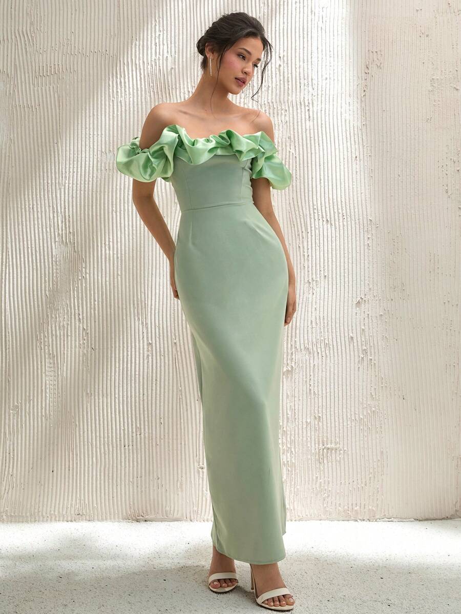 RueChic 3d Flower Effect White Midi Length Dress - Mint Green - View 1