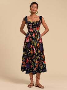 Travachic 女士热带椰子树图案中长连衣裙