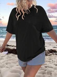 Veykashi Halloween Plus Size Vintage Bat Graphic Round Neck Short Sleeve Loose T-Shirt, Suitable For Summer, Plus Size
