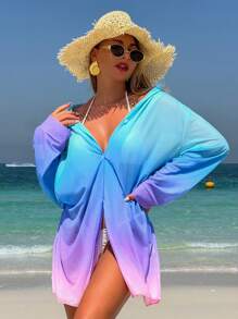 Swim Vcay قميص نسائي خفيف الوزن، أكمام طويلة، ذو تدرج لوني، واق من أشعة الشمس، لرحلات الشاطئ والعطلات، مستوحى من البحار
