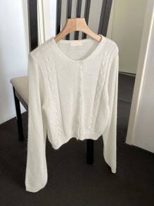 DAZY 女式宽松休闲纽扣轻便开衫 - 白色 - 查看 4