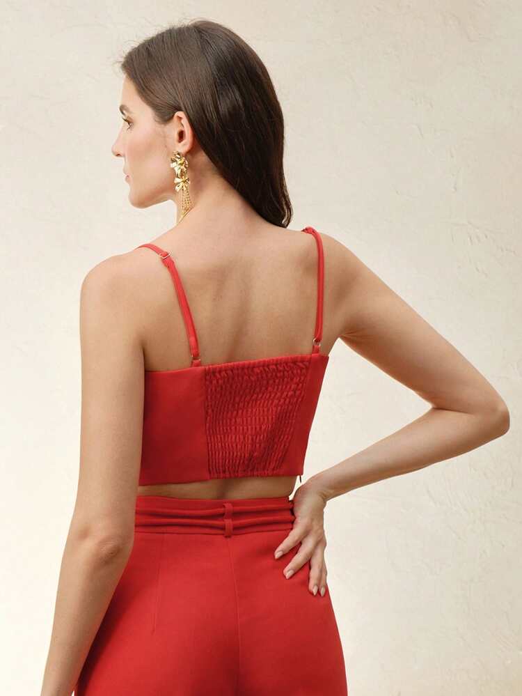 Women Summer Elegant Solid Color 3D Flower Decor Cropped Camisole