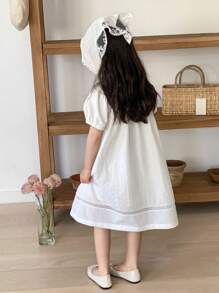 DAZY Young Girls Woven Round Neck Bubble Short Sleeve Casual Dress,Girls Summer Outfits - White - View 6