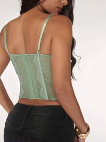 SHEIN BAE Débardeur en dentelle pour femmes, élégant vert sauge pour soirée d'été, polyvalent pour concert de rue, rave, anniversaire, rendez-vous, sortie nocturne, Noël - Vert menthe - Voir 2