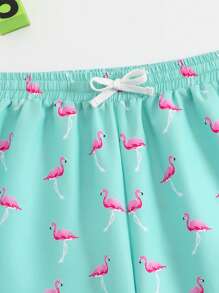 Short de baño informal con cintura de cordón y estampado de flamencos para adolescentes