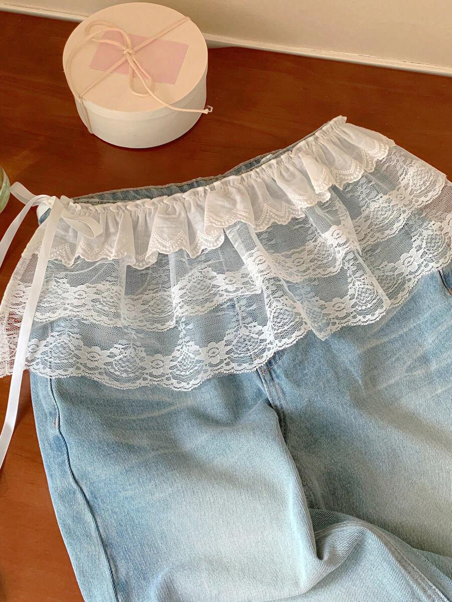 DAZY Women's Lace Embroidery Bowknot Waist Skirt, Suitable For All Seasons Fall Skirts