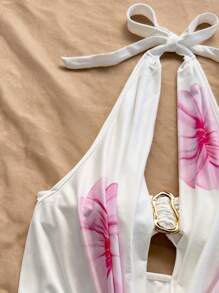 Soleia 女士浪漫粉色花卉印花垂坠领口系带蝴蝶结镂空后背吊带背心，修身剪裁，适合派对、约会、下午茶、性感、海滩、夏季 - 彩色 - 查看 4