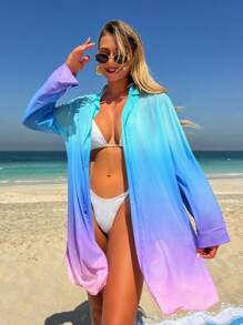 Swim Vcay قميص نسائي خفيف الوزن، أكمام طويلة، ذو تدرج لوني، واق من أشعة الشمس، لرحلات الشاطئ والعطلات، مستوحى من البحار
